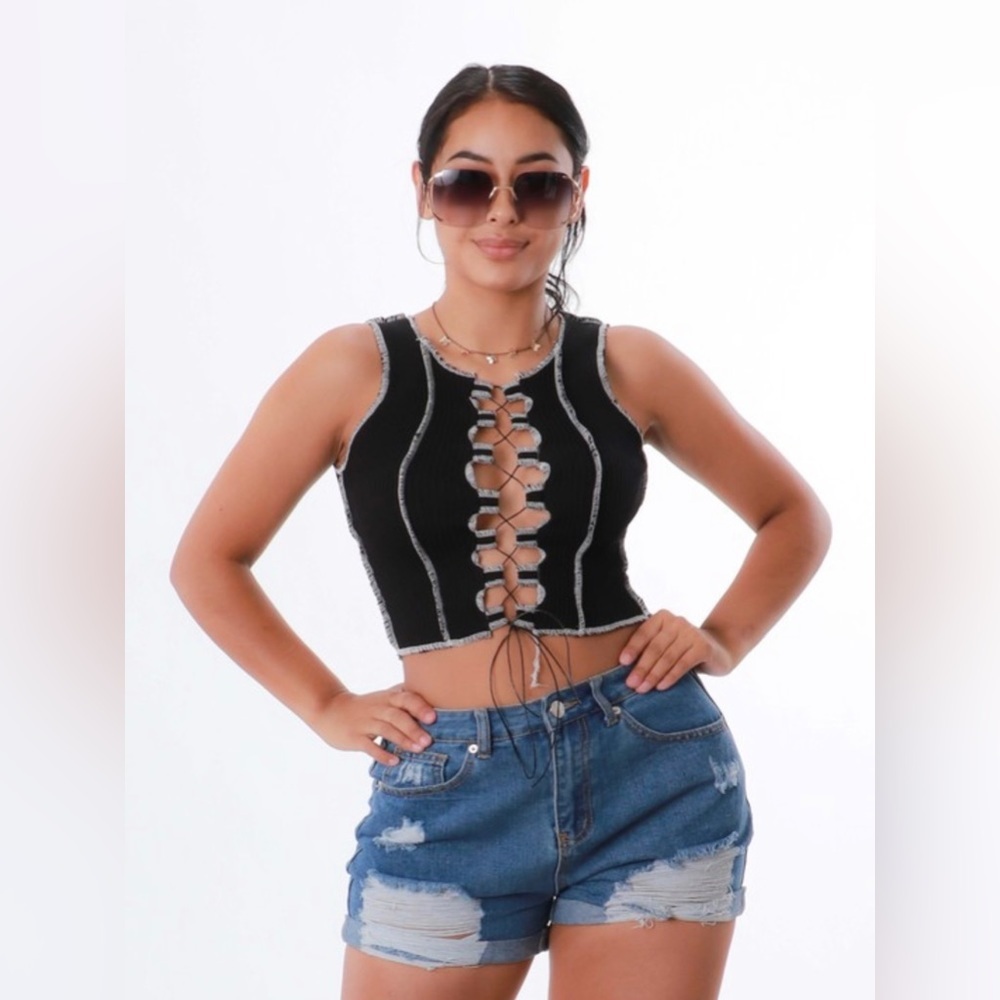 NWT Black Adjustable Peekaboo Crop Top | Sexy & Stretchy Fit